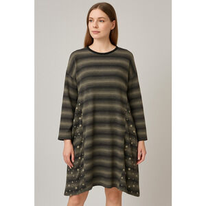 Gershon Bram Sweater Dress Womens Small Gray Striped Lagenlook‎ Artsy Oversized
